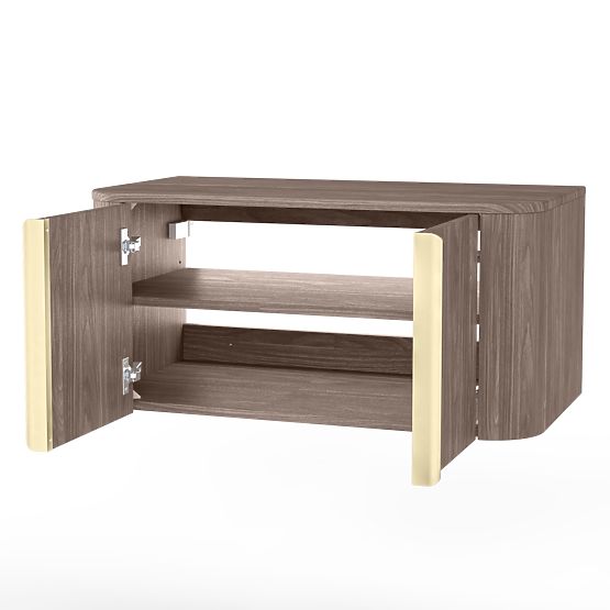 Meuble sous vasque Bassa 80 cm, noyer lincoln, poignées dorées, arrondi