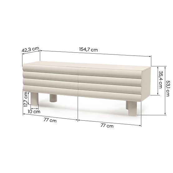 Meuble TV Anatra, rainuré, beige, formes arrondies