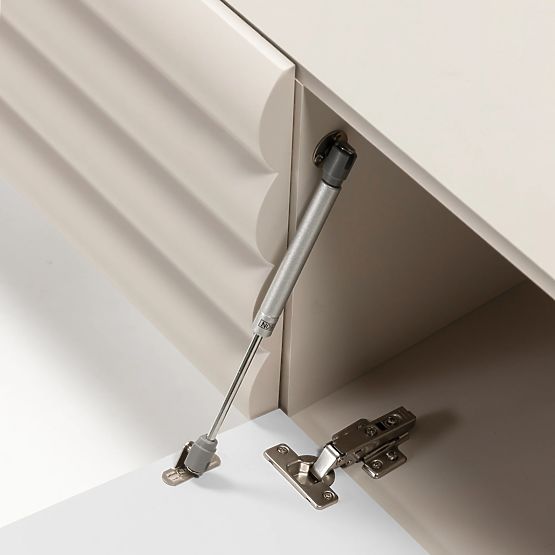 Meuble TV Anatra, rainuré, beige, formes arrondies