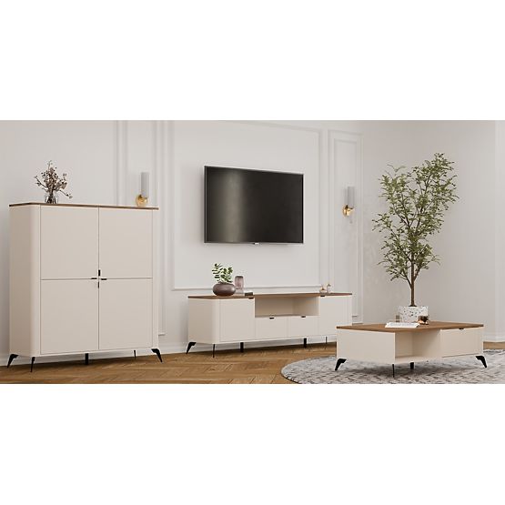 Meuble TV CORDOBA 2S2S Beige Cachemire Chêne Castello Meuble TV 2 Tiroirs