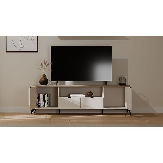 Meuble TV CORDOBA 2S2S Beige Cachemire Chêne Castello Meuble TV 2 Tiroirs
