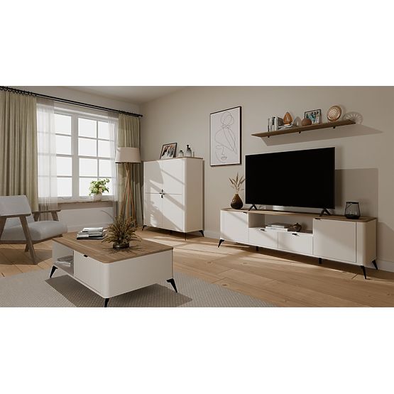 Meuble TV CORDOBA 2S2S Beige Cachemire Chêne Castello Meuble TV 2 Tiroirs
