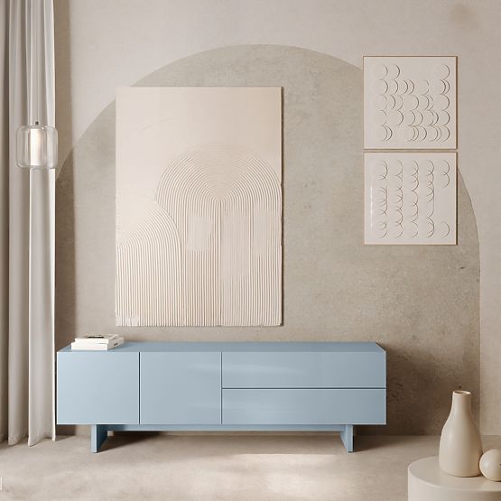 Meuble TV Glim, bleu fumé, brillant