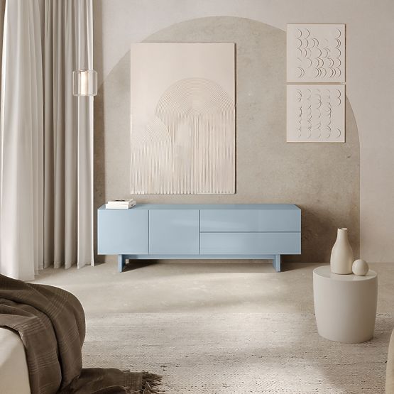 Meuble TV Glim, bleu fumé, brillant