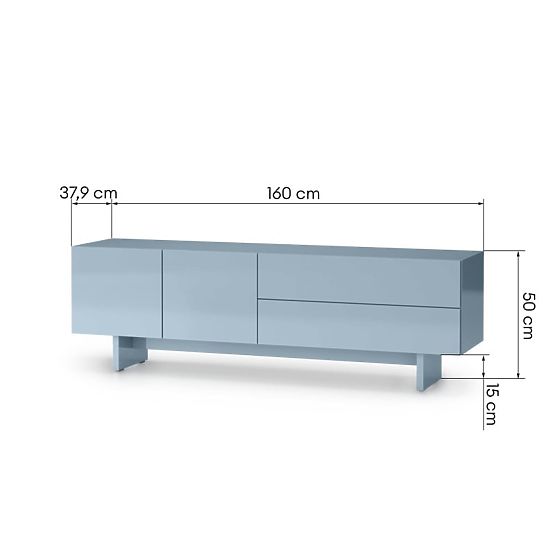 Meuble TV Glim, bleu fumé, brillant
