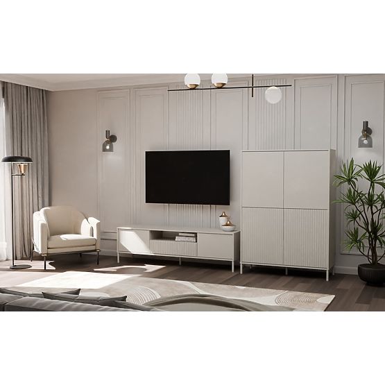 MEUBLE TV KAMARO 160 CASHMERE Rainuré Avant + Classique