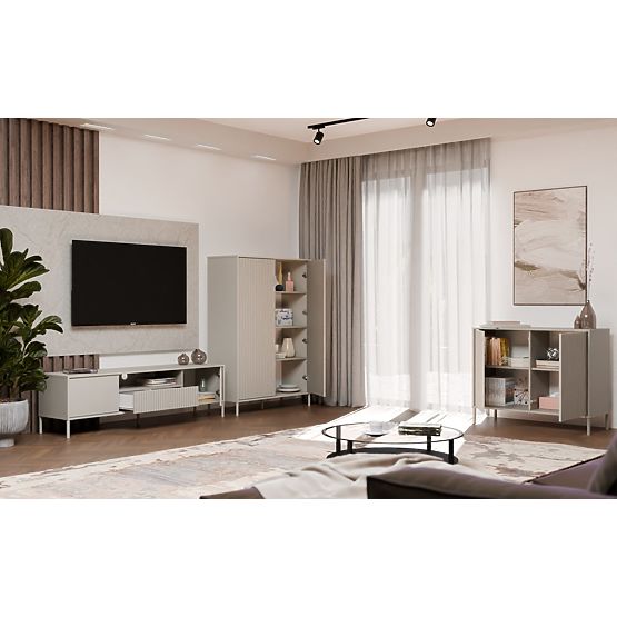 MEUBLE TV KAMARO 160 CASHMERE Rainuré Avant + Classique