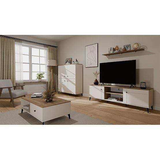 Meuble TV POINT 2D Cachemire Beige Chêne Castello Meuble TV 2 Portes