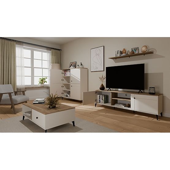 Meuble TV POINT 2D Cachemire Beige Chêne Castello Meuble TV 2 Portes