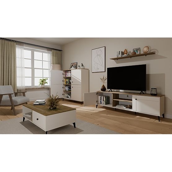 Meuble TV POINT 2D Cachemire Beige Chêne Castello Meuble TV 2 Portes