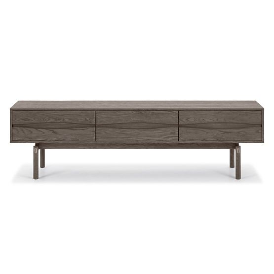 Meuble TV Quadri avec tiroirs, bois de chêne massif, placage, brun espresso