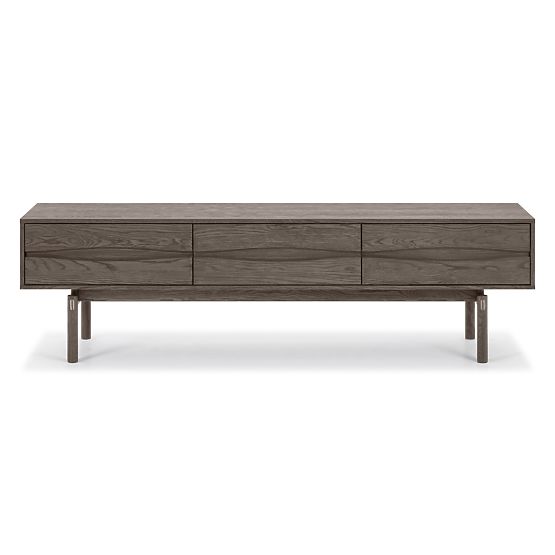 Meuble TV Quadri avec tiroirs, bois de chêne massif, placage, brun espresso