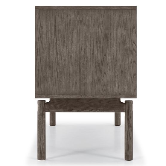 Meuble TV Quadri avec tiroirs, bois de chêne massif, placage, brun espresso