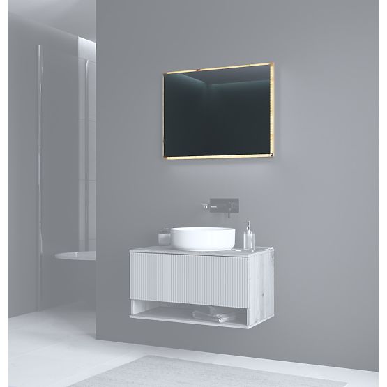 Miroir AVIOLA 80 cm + LED chêne artisan