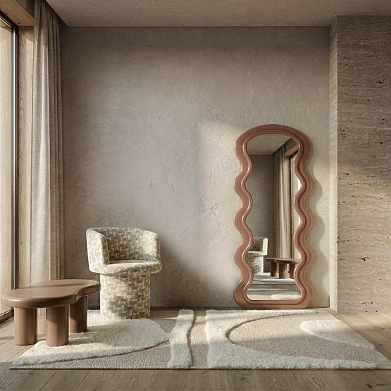 Miroir décoratif suspendu dans un cadre en bois Vale 177x75 cm, ondulé, forme organique, mocha mo