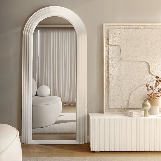 Miroir décoratif suspendu Giovanni 170x80 cm, blanc, arrondi