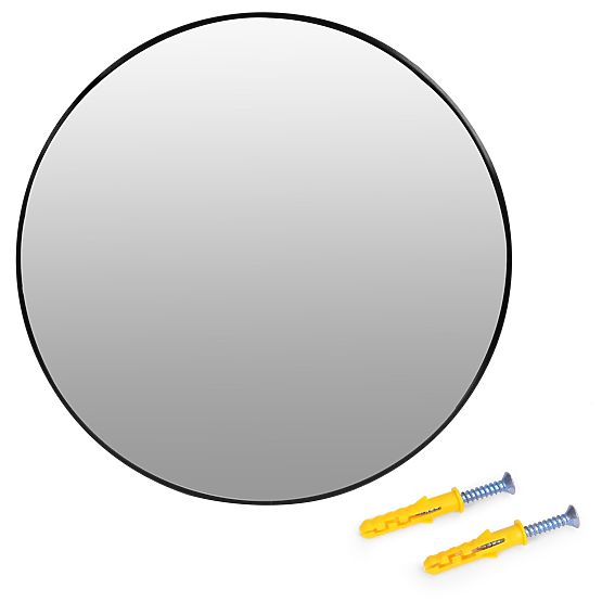 Miroir mural rond 80 cm suspendu cadre noir moderne aluminium ModernHome