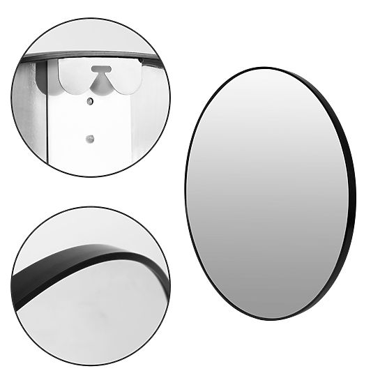 Miroir mural rond 80 cm suspendu cadre noir moderne aluminium ModernHome