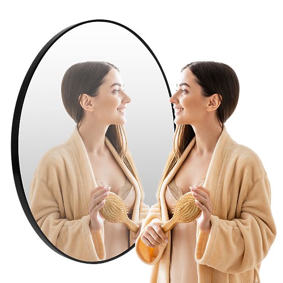 Miroir mural rond 80 cm suspendu cadre noir moderne aluminium ModernHome