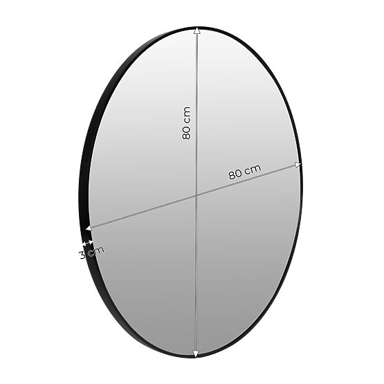 Miroir mural rond 80 cm suspendu cadre noir moderne aluminium ModernHome