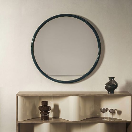 Miroir rond suspendu Zelia, vert foncé, brillant