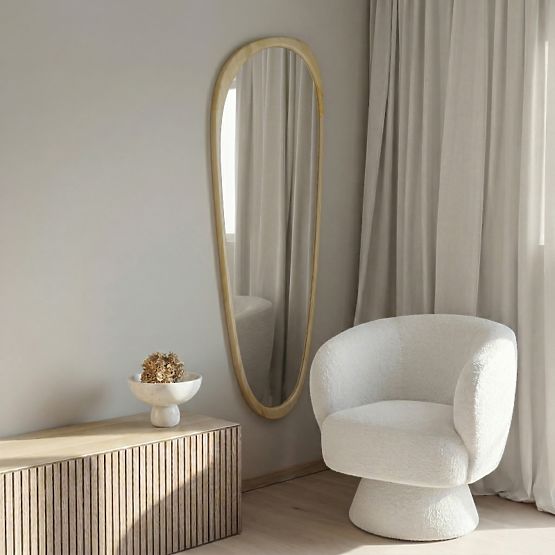 Miroir suspendu avec cadre en bois Sogno 60x165 cm, forme irrégulière, naturel