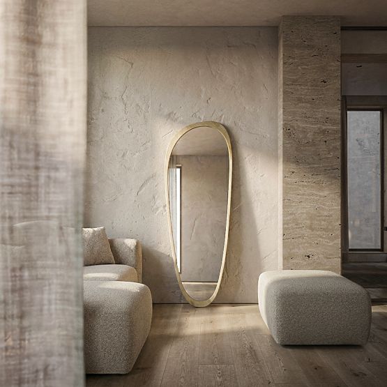 Miroir suspendu avec cadre en bois Sogno 60x165 cm, forme irrégulière, naturel