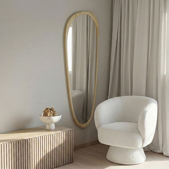 Miroir suspendu avec cadre en bois Sogno 60x165 cm, forme irrégulière, naturel