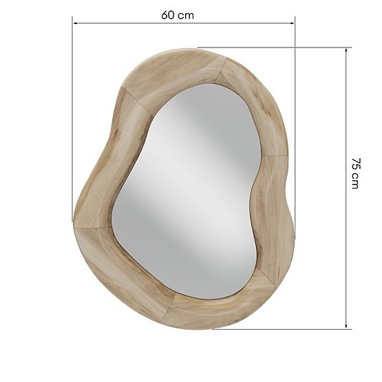 Miroir suspendu dans un cadre en bois Lia 75x60 cm, forme organique, forme irrégulière, naturel