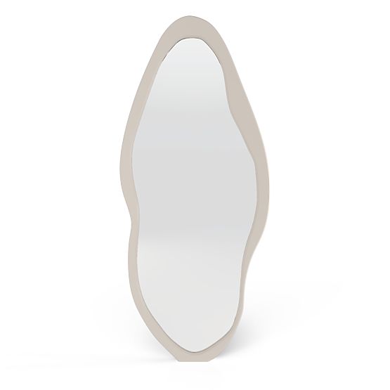 Miroir suspendu dans un cadre en bois Mara, 180x80 cm, forme irrégulière, crème