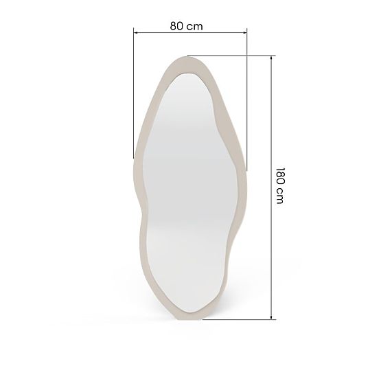 Miroir suspendu dans un cadre en bois Mara, 180x80 cm, forme irrégulière, crème