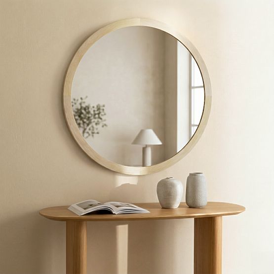 Miroir suspendu dans un cadre en bois Sesto 60 cm, rond, naturel