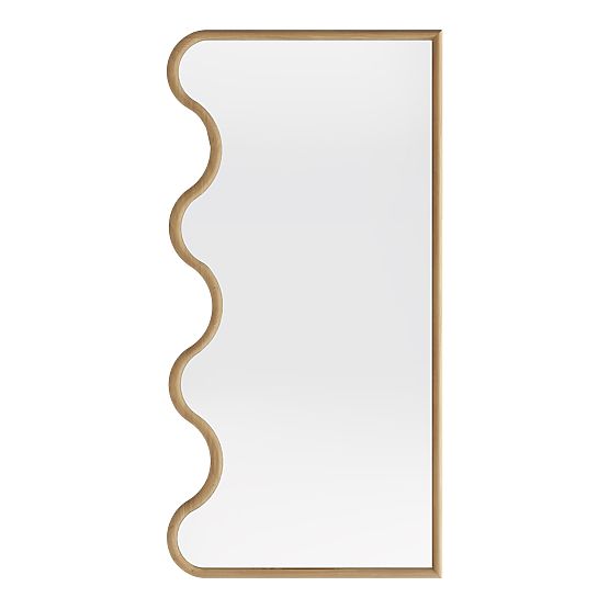 Miroir suspendu dans un cadre ondulé Noelie, 140x70 cm, rectangulaire, bois de paulownia, naturel