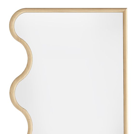 Miroir suspendu dans un cadre ondulé Noelie, 140x70 cm, rectangulaire, bois de paulownia, naturel