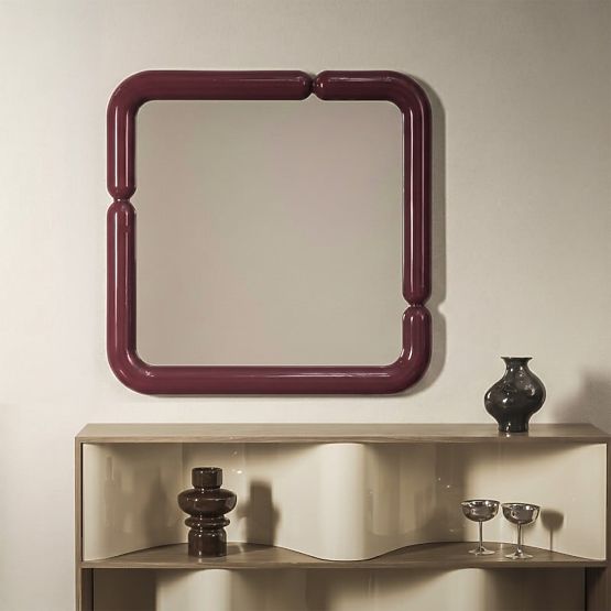 Miroir suspendu décoratif Ava, 90x90 cm, brun bordeaux, brillant