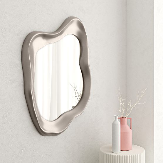 Miroir suspendu Leonardo, 60x90 cm, forme irrégulière, gris-beige