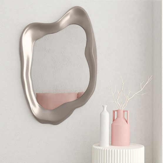 Miroir suspendu Leonardo, 60x90 cm, forme irrégulière, gris-beige