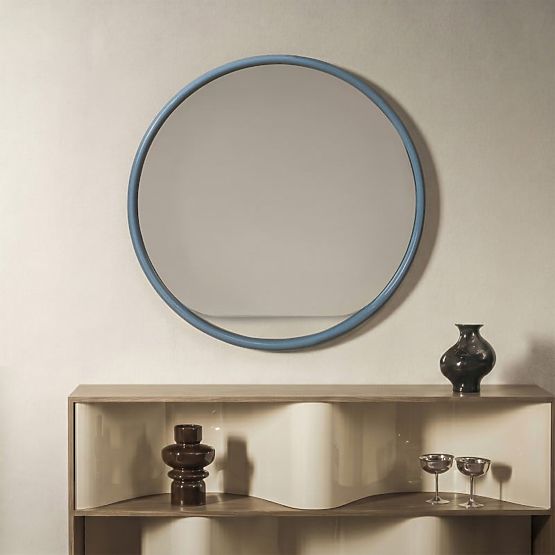 Miroir suspendu rond Zelia, bleu doux, brillant