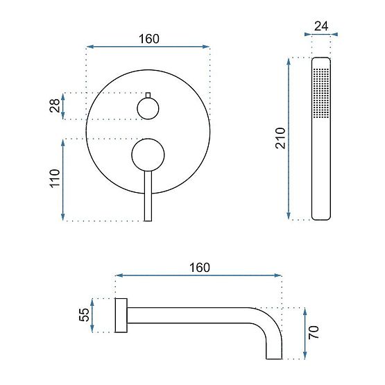 Mitigeur de baignoire encastré Rea Lungo Cuivre + Boîte