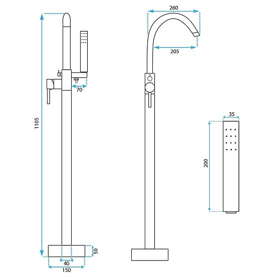 Mitigeur de baignoire sur pied Rea Lungo noir