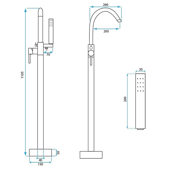 Mitigeur de baignoire sur pied Rea Lungo Titan