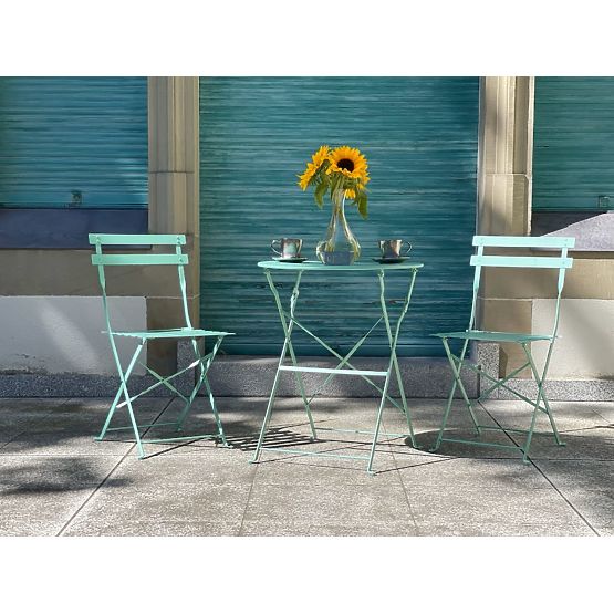 Mobilier de Balcon en Acier (2 chaises pliantes + table) SEMPLICI Menthe