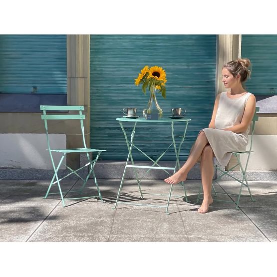 Mobilier de Balcon en Acier (2 chaises pliantes + table) SEMPLICI Menthe
