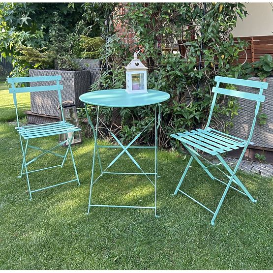 Mobilier de Balcon en Acier (2 chaises pliantes + table) SEMPLICI Menthe