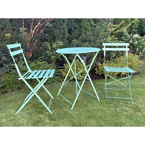 Mobilier de Balcon en Acier (2 chaises pliantes + table) SEMPLICI Menthe