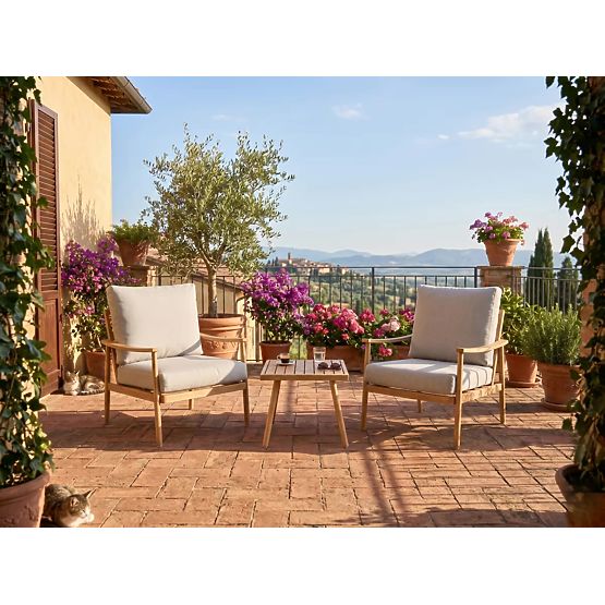Mobilier de balcon en aluminium (2 fauteuils + table) SERANO