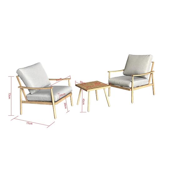 Mobilier de balcon en aluminium (2 fauteuils + table) SERANO