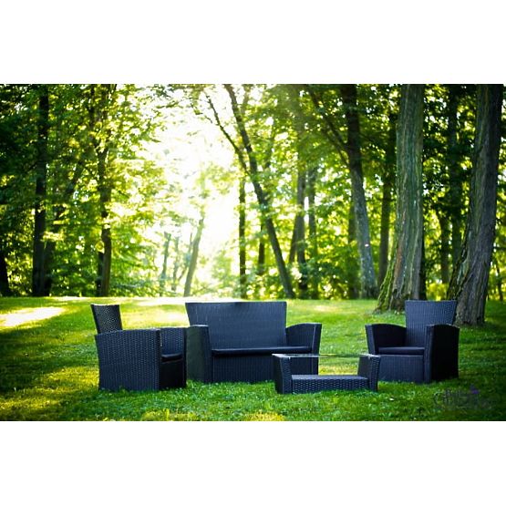Mobilier de jardin en résine tressée (canapé 123cm, 2 fauteuils + table) UNICO noir