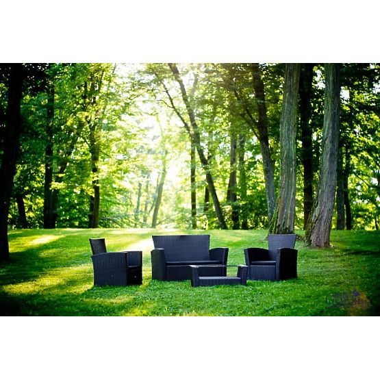 Mobilier de jardin en résine tressée (canapé 123cm, 2 fauteuils + table) UNICO noir