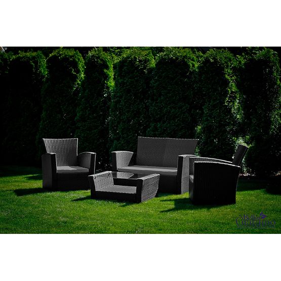 Mobilier de jardin en résine tressée (canapé 123cm, 2 fauteuils + table) UNICO noir